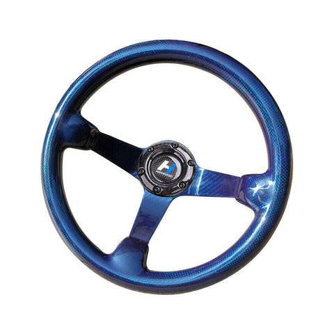 Hiwowsport 350mm Genuine Real Carbon Fiber Blue Racing Steering Wheel With Horn