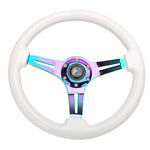 14" Wood White Grain Steering Wheel 6 Bolts 1.75" Depth Neo Chrome Spoke Horn