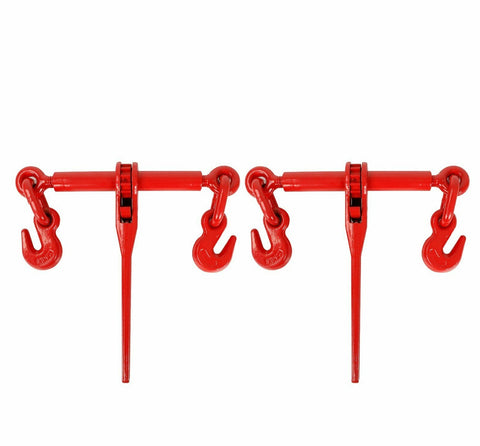 2X Ratchet Chain Load Binders 3/8"-1/2" Chain Hook Tie Down Flatbed Trailers Red