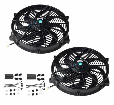 (2)14" Inch Electric Cooling Fan Slim Pull & Push 2250CFM Radiator 80W Mount Kit