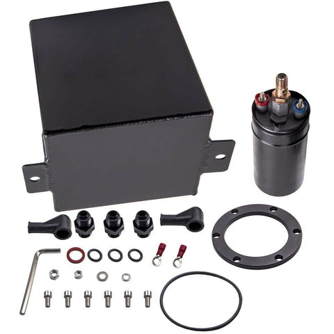 New Fuel Surge Pot Tank AN6 w/ External High Flow 044 Fuel Pump Black Color 2L