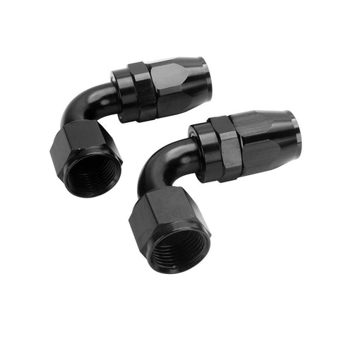 2Pc Universal 90 Degree Swivel Hose End Fitting Adaptor Oil Fuel Line AN6 Black