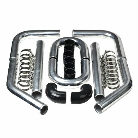 3" 76mm Polished Aluminum Intercooler Pipe Kit + Black Hose + Clamp Universal