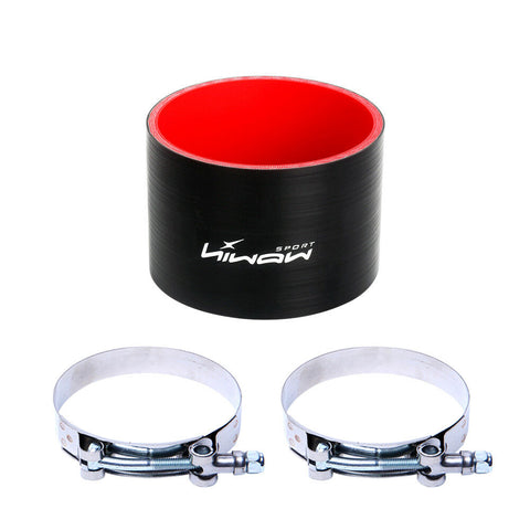Hiwowsport 2'' Straight Coupler Silicone Hose Black T-clamp 76mm Length 4-Ply
