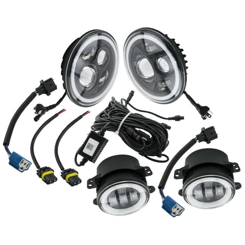 4pcs 7Inch RGB LED Headlights 4" Fog Lights Combo Kit for Jeep Wrangler JK 07-18