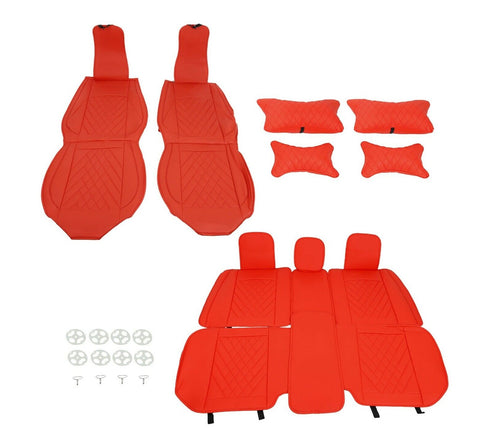 Front Rear PU Leather Interior Cushion Universal Car 5-Seat Cover 6D Red 13PCS