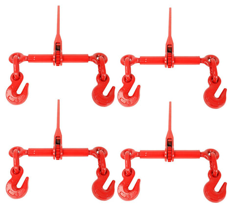 4 PACK Heavy Duty Red Ratchet Chain Load Binders 1/2"-5/8" Flatbed Trailers