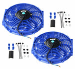 2 X 12" Blue Electric Slim Push Pull Engine Bay Cooling Radiator Fan Universal