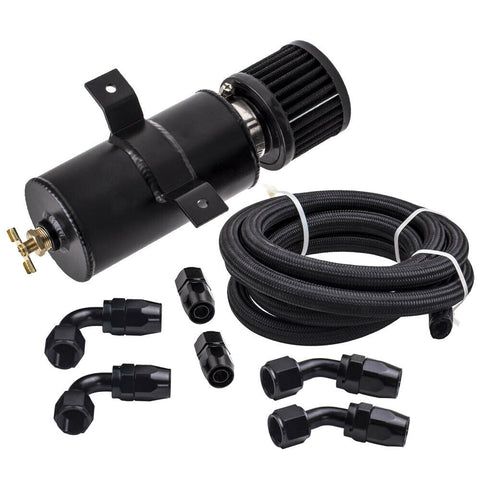 0.75L Aluminum Baffled Engine Oil Catch Can Kit AN10 w/ Nylon Braided Hose 750mL