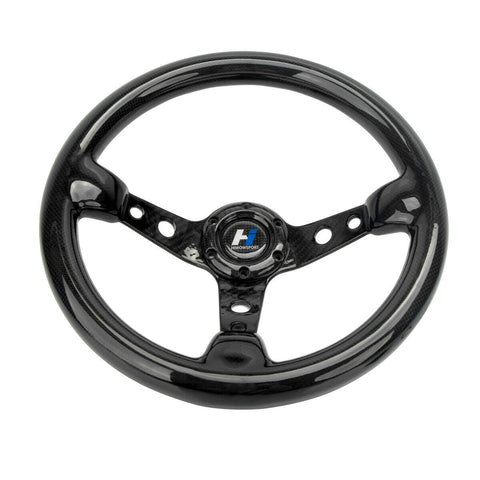 350mm 14" Black Real Carbon Fiber Spoke Steering Wheel Horn Button 6 Holes