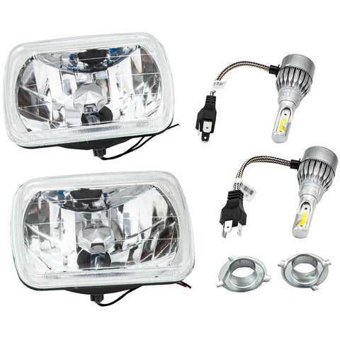 7"X6" Set of Chrome LED Headlights Conversion Kit Diamond Cut Glass  Assembly