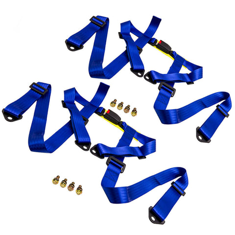 Pair Universal 4 Point 2" Safety Harness Blue Racing Seat Belt Mounting