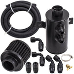 Black Aluminum Baffled Motor Engine Oil Catch Can 0.75L + 45 Degree Hose Fitting