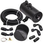 750mL Black Aluminum Baffled Motor Engine Oil Catch Can 0.75L w/ Hose Kit AN10