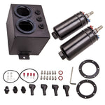 3L High Flow Fuel Swirl Surge Pot Tank And 2x External 044 Dual Fuel Pump Black