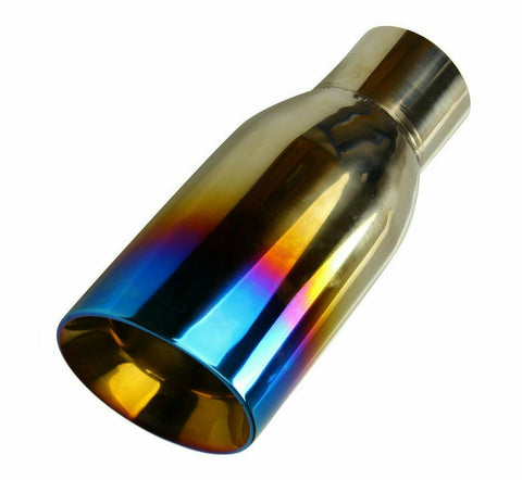 2.5" In/3.5" Out Blue Burnt Exhaust Pipe Tip Duo Layer Slant Polished Stainless