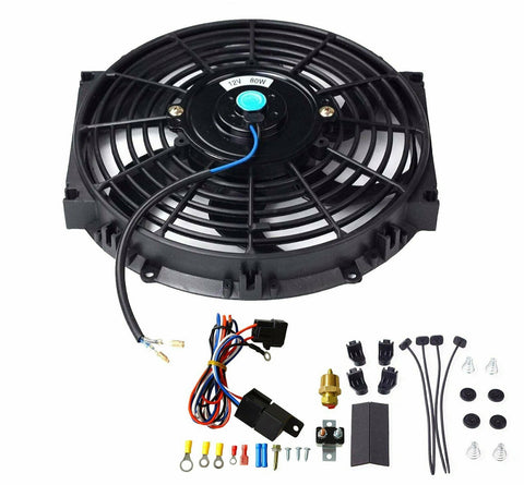 10" Universal Cooling Slim Fan Electric Radiator w/ Thermostat Relay Mount Kit