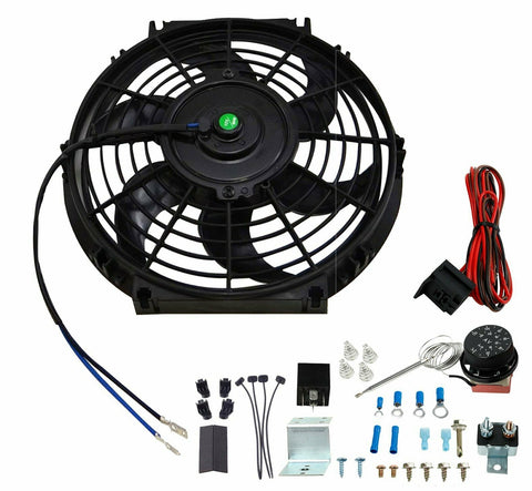 10" Electric 80W Radiator Cooling Fan + 40A Thermostat Control Relay Kit BLACK