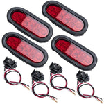 4x RED 10 LEDs Trailer Truck Stop/Turn/Tail Brake Lights 6" Oval Sealed Mount