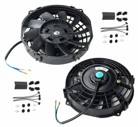 2X UNIVERSAL SLIM 7" PULL/PUSH RADIATOR ENGINE BAY COOLING FAN+MOUNTING BLACK