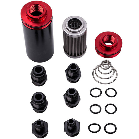 Black & Red AN6/AN8/AN10 Inline Fuel Filter High Flow 0.1mm 100 Micron Cleanable