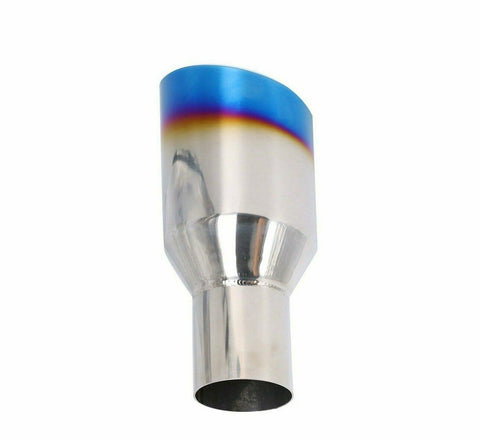 2.5"In 4"Out Polished Stainless Exhaust Single Layer Slant Tip Blue Burnt New