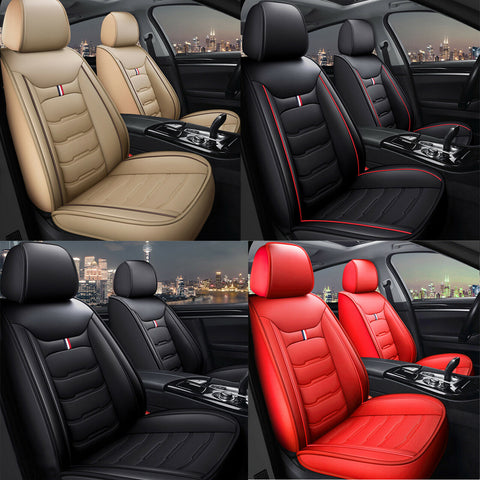 Front + Rear PU Leather Car Seat Cover Full Set 5-Seats Universal Deluxe