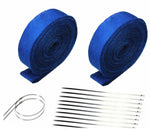 2 Roll X 2" x 50FT Exhaust Header Fiberglass Heat Wrap Tape w/20 Steel Ties Blue