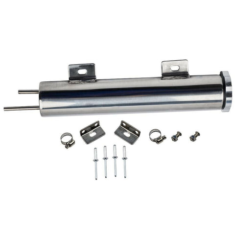 Stainless Steel 14 OZ 2" X 10" Radiator Over Flow Puke Tank Oil Catch Can+Mount