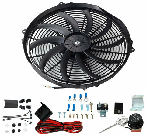 2250RPM Universal 16"Electric Radiator Cooling Fan+Thermostat Control Relay Wire