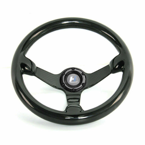Hiwowsport 350mm Carbon Fiber Racing Steering Wheel Black with Horn Button Bolt