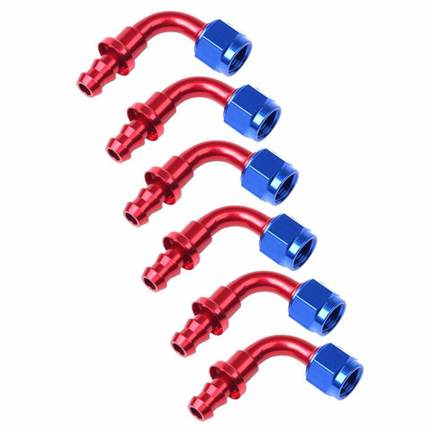 6PCS 8AN AN8 90 Degree Push Lock Hose End Fitting/Adaptor Red & Blue Universal