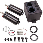 3L High Flow Fuel Swirl Surge Pot Tank & 2x External 044 Dual Fuel Pump Black