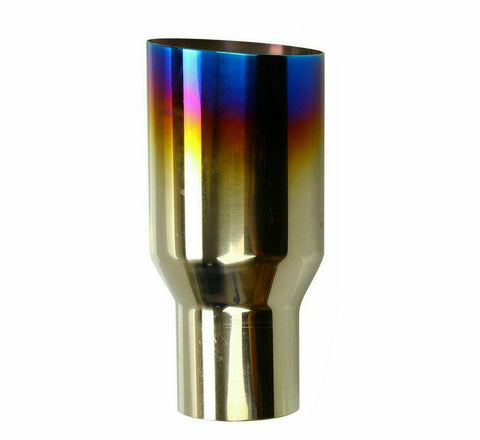 2.5" 3.5" OUT BURNT EXHAUST SINGLE SLANT CUT TIP POLISHED STAINLESS BLUE