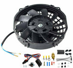 7" Electric Radiator Cooling Slim Push Fan 12V Black w/ 3/8"Thermostat Relay Kit