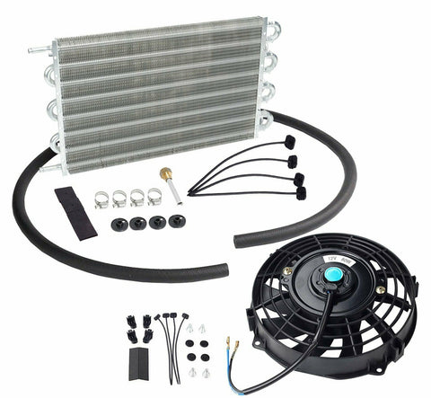 15-1/2" Aluminum Transmission Oil Cooler w/ 7"Radiator Cooling Slim Push Fan Kit