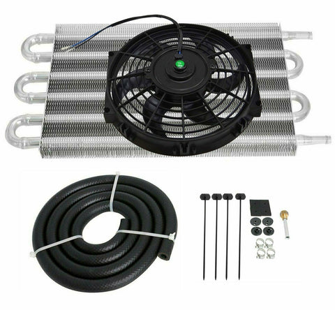 6Row Radiator Transmission Oil Cooler Aluminum w/ 10"Radiator Cooling Fan 800CFM