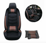 Front and Rear 5-Seats Car Seat Cover PU Leather w/ Cushion Black & Brown