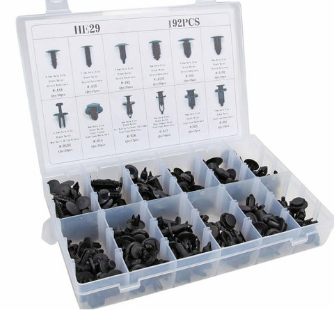 192pc Shield and Push-Type Retainer Clip Assortment for GM, Ford Rivet Fasteners