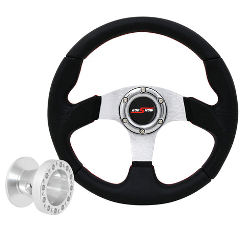 For 96-00 Civic 320Mm Black Silver Center Red Stitching Steering Wheel Godsnow