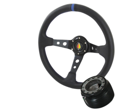 350Mm For 88-91 Civic Ef Crx Red Battle Steering Wheel + Adapter Hub Kit