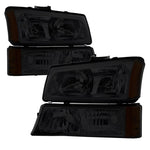 4Pc Smoke Headlights + Bumper Lamp For 2003-2006 Chevy Silverado 1500 2500 3500