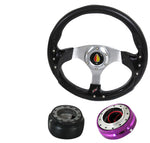 Civic 320Mm 6 Hole Jdm Full Black Steering Wheel+Quick Release+Short Hub Adapter