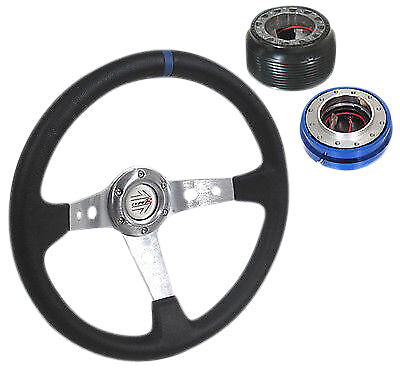 *New* 96-00 Civic Deep Dish Steering Wheel + Adapter Hub + Quick Release Blue