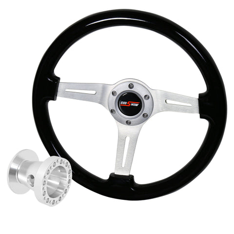 Adapter For 89-05 Eclipse + Black Wood Grain Trim Aluminum Center Steering Wheel