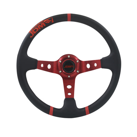 Black Pvc Red Stripes 6 Hole + Horn Universal Jdm Sport 14" 350Mm Steering Wheel