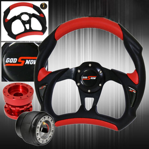 For 84-89 Accord Black/Red Battle Style Steering Wheel + Adapter + Red Extender